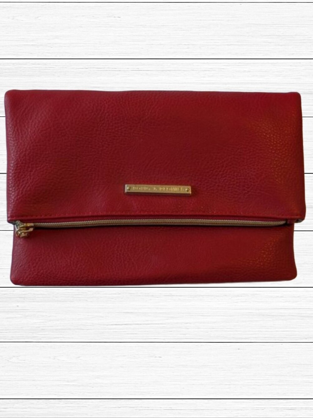 Poppy & Peonies Red Foldover Clutch Pebbled Faux Leather Zip Evening Bag